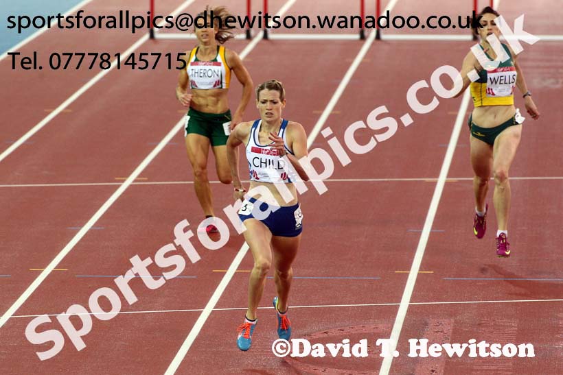 Eilidh Child (Scotland) 2nd in the 400 metres hurdles at the Commonwealth Games, Glasgow. Photo: David T. Hewitson/Sports for All Pics